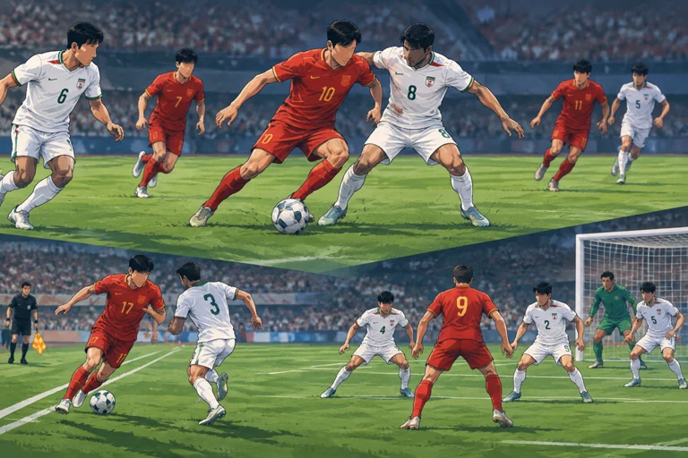 U23国足与伊朗队比赛战术示意画面